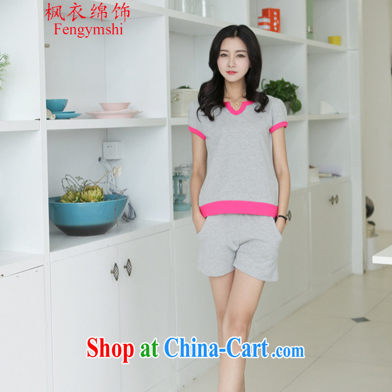 Feng Yi's cotton trim new streaks stitching short-sleeve T-shirt + stylish shorts Sports & Leisure package Women 8105 N A 815 light green, code, Feng Yi cotton ornaments, and shopping on the Internet
