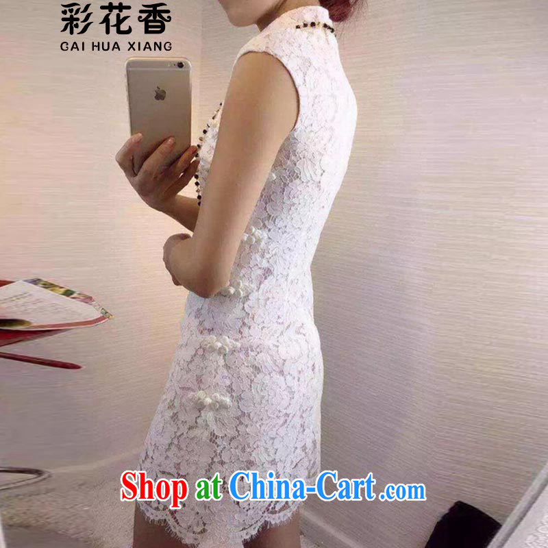 Colorful Flowers summer 2015 New Name yuan style robes for retro-tie lace beauty graphics thin dresses women 3918 white powder color L, flower (CAI HUA XIANG), online shopping