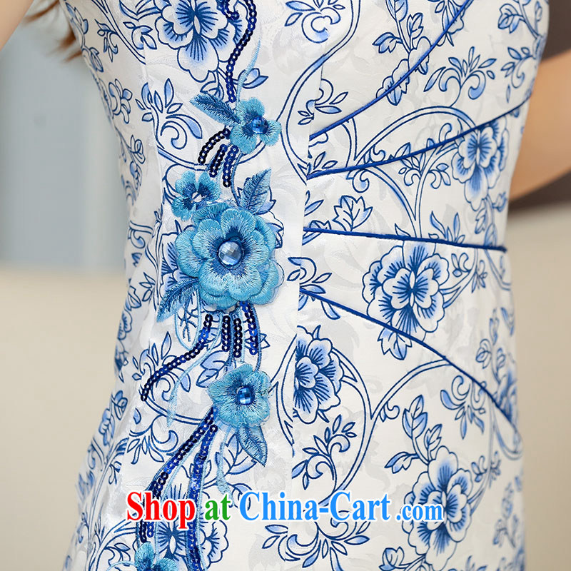 Air Shu Diane cheongsam dress short, 2015 new dresses spring and summer with blue and white porcelain improved stylish cultivating the code cheongsam green XXL, aviation Shu Diane, shopping on the Internet