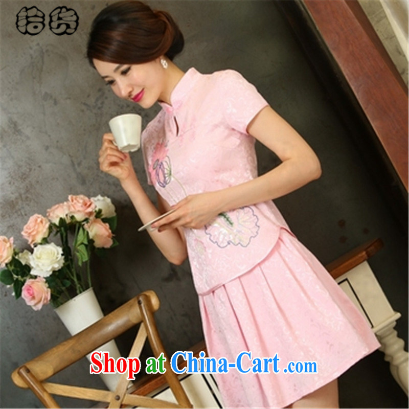Pick up the 2015 summer stylish style dress short-sleeved pipa ends without the forklift truck cheongsam dress female Two-piece beauty graphics thin daily retro improved cheongsam Kit pink XL, pick-up (shihuo), online shopping