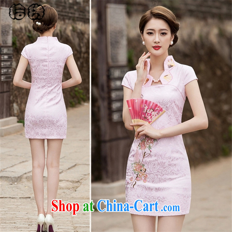 Pick up the 2015 summer, Elegance fancy embroidery cheongsam dress improved stylish beauty package and off-cut dresses, elegant day dresses girls dresses pink XXL, pick-up (shihuo), online shopping