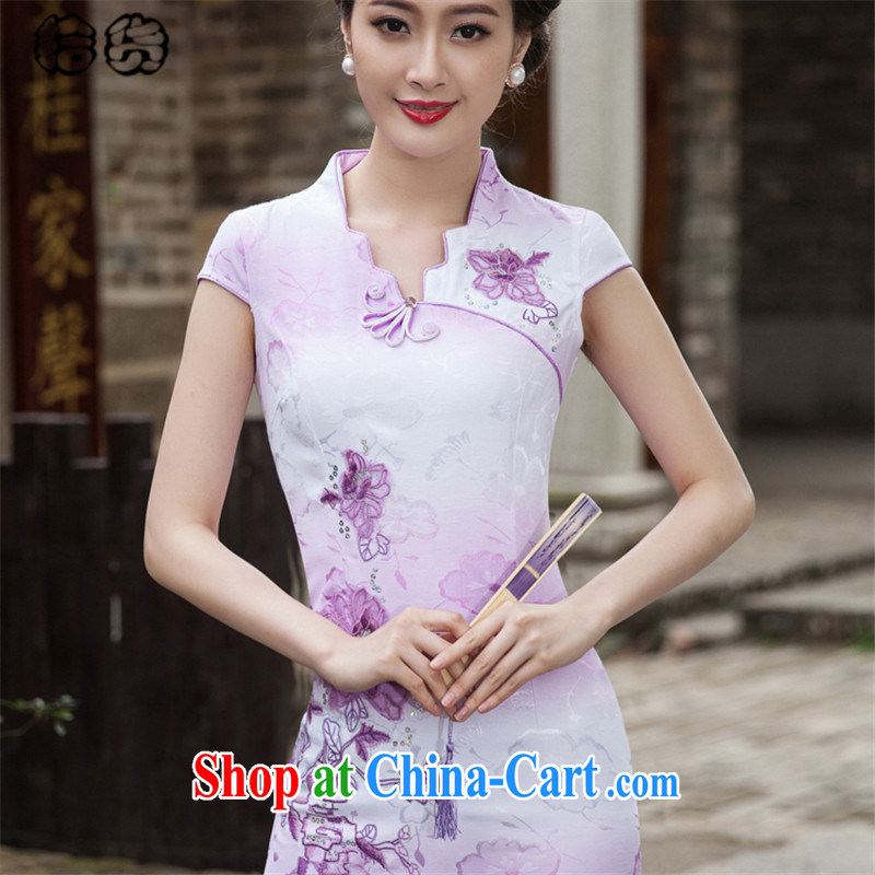 Pick up the 2015 summer stylish and short, without the forklift truck cheongsam dress retro China wind fresh and elegant embroidery flowers Daily Beauty package and cheongsam dress dress violet XXL, pick-up (shihuo), online shopping