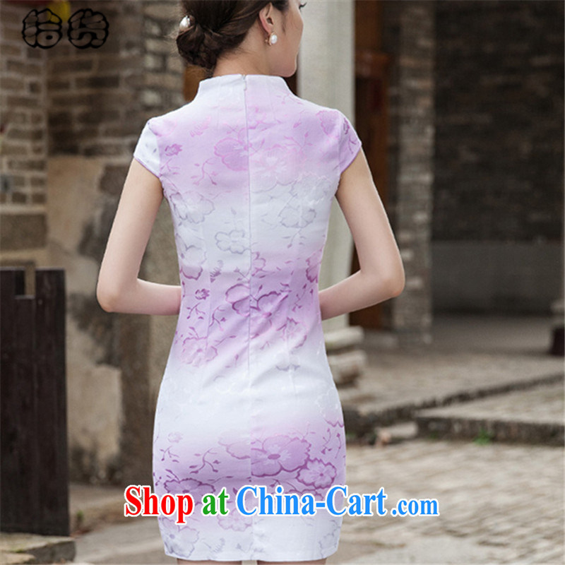 Pick up the 2015 summer stylish and short, without the forklift truck cheongsam dress retro China wind fresh and elegant embroidery flowers Daily Beauty package and cheongsam dress dress violet XXL, pick-up (shihuo), online shopping