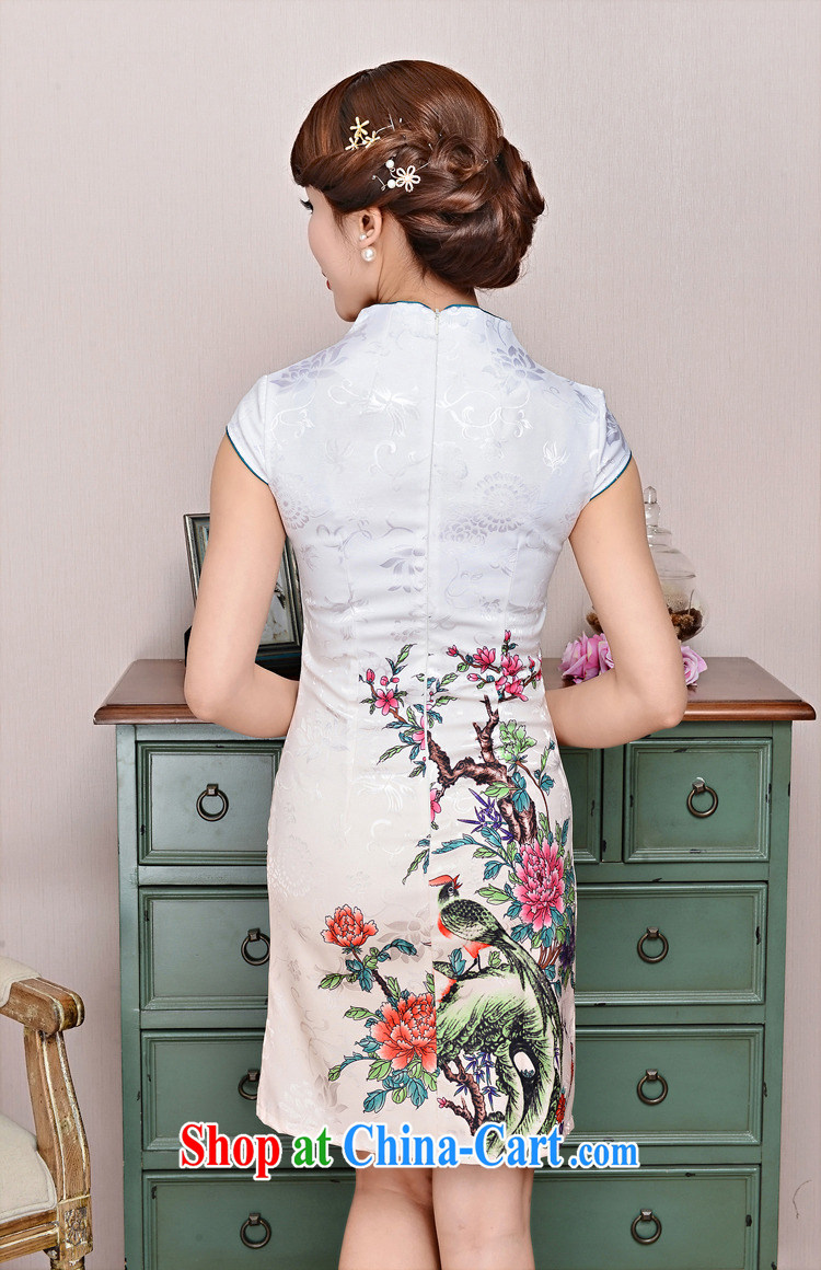 kam world the Hyatt 2015 new short daily improved cheongsam summer female ethnic wind cotton cultivation video thin short-sleeve and collar cheongsam dress white Peony two bird XXL pictures, price, brand platters! Elections are good character, the national distribution, so why buy now enjoy more preferential! Health