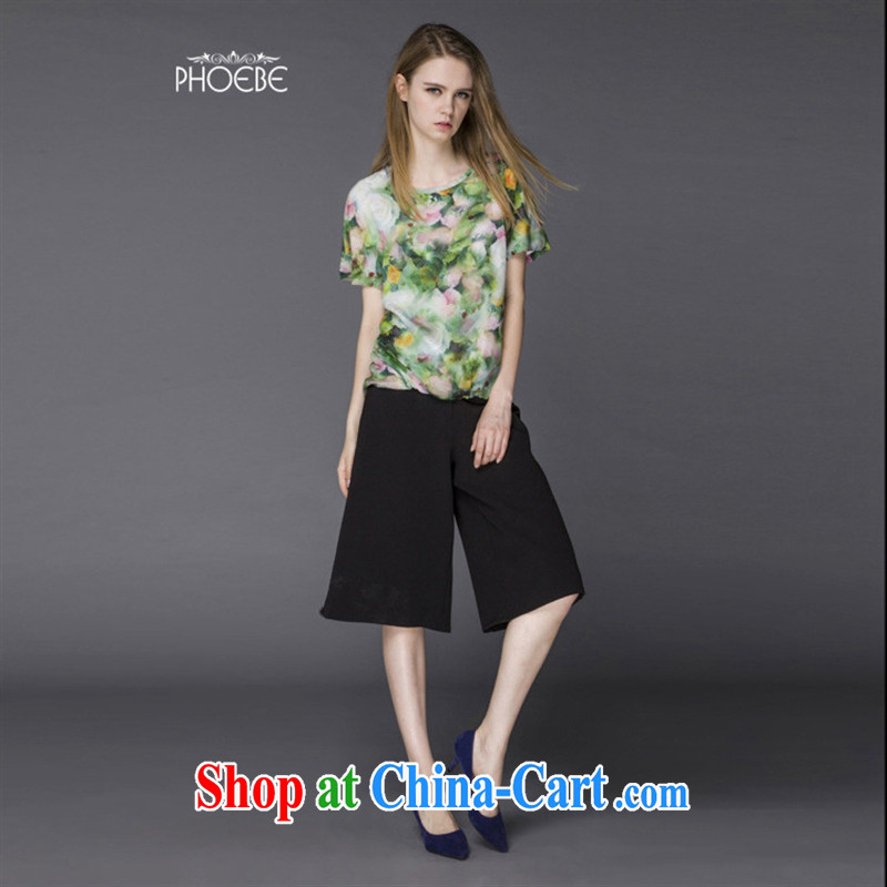 Ya-ting store summer girl T-shirts 2015 new European site high-end quality temperament lady green toner stamp silk shirt green XL