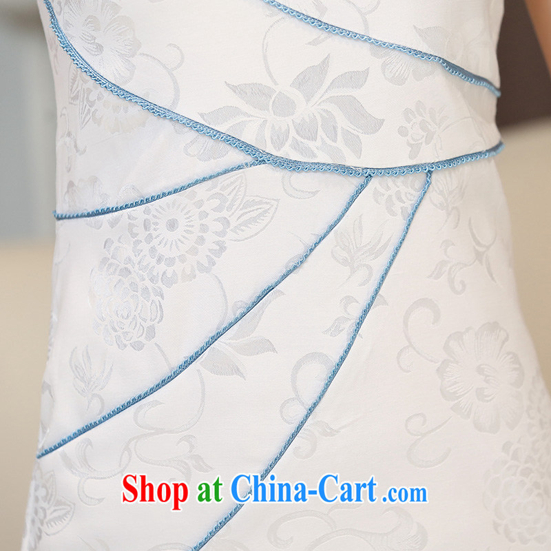 L'Occitane aviation Diane 2015 summer new Chinese Antique cultivating the waist and elegant qipao boutique female white blue XXL, aviation Shu Diane, shopping on the Internet