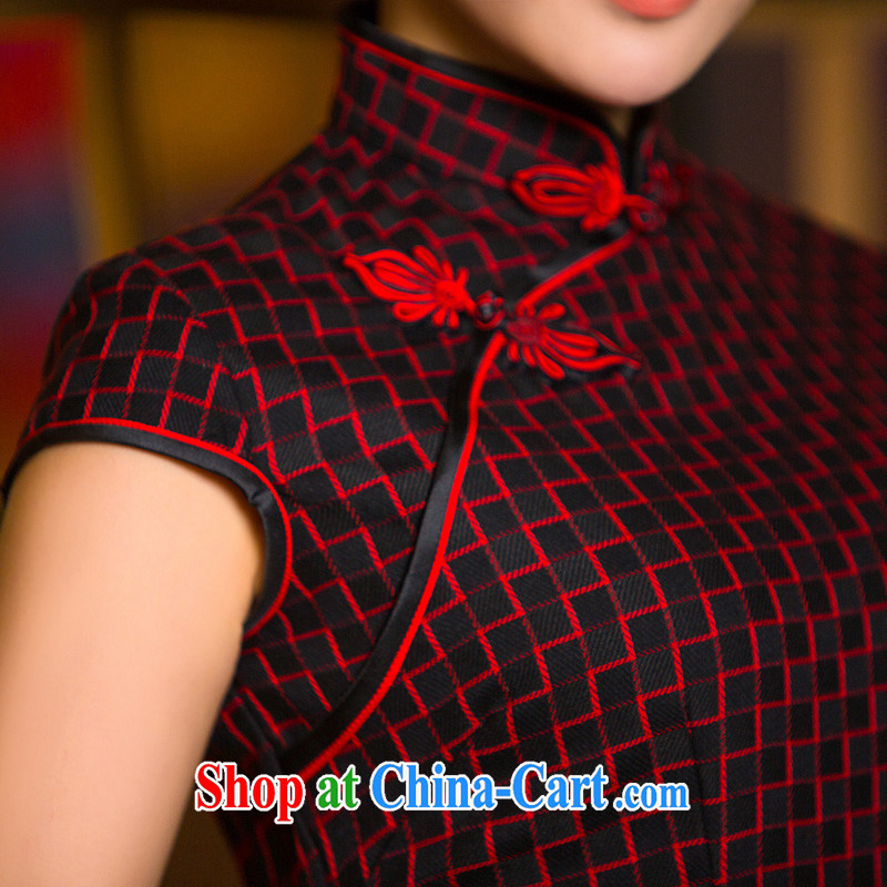 The cross-sectoral Windsor Red Cross ribbed retro checkered cultivating short cheongsam dresses daily dress qipao improved 2 XL, Yee-Windsor, shopping on the Internet