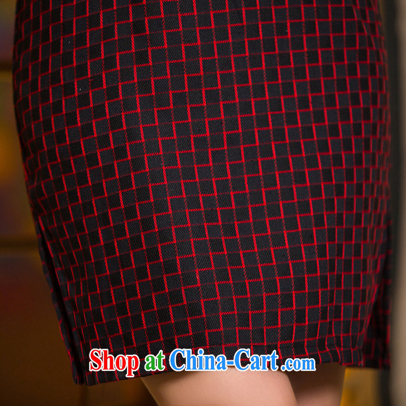 The cross-sectoral Windsor Red Cross ribbed retro checkered cultivating short cheongsam dresses daily dress qipao improved 2 XL, Yee-Windsor, shopping on the Internet