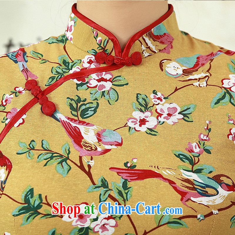 2015 new summer improved modern day Ms. qipao cotton Ma Sau San short-sleeved Cluster Q 1076 yellow XXL, Jessica (jessica han), online shopping