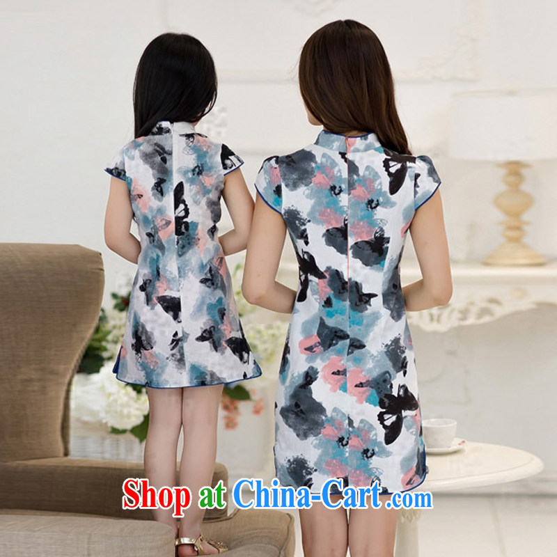 The beautiful valley 2015 new short-sleeved round-collar, the stamp duty retro on the truck-mounted cheongsam dress qipao child female butterfly flower S, Ms. Tung Chee Hwa (Miss . Dong), shopping on the Internet