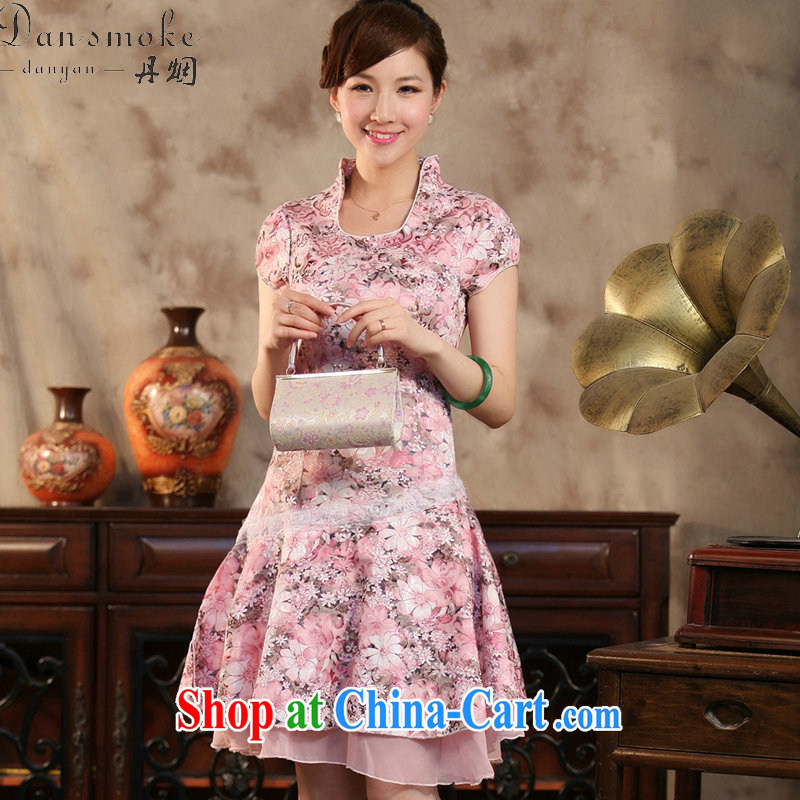 Bin Laden smoke summer new female cheongsam Chinese improved U for cultivating graphics thin short-sleeve is a swing skirt cheongsam dress such as the color XL, Bin Laden smoke, shopping on the Internet