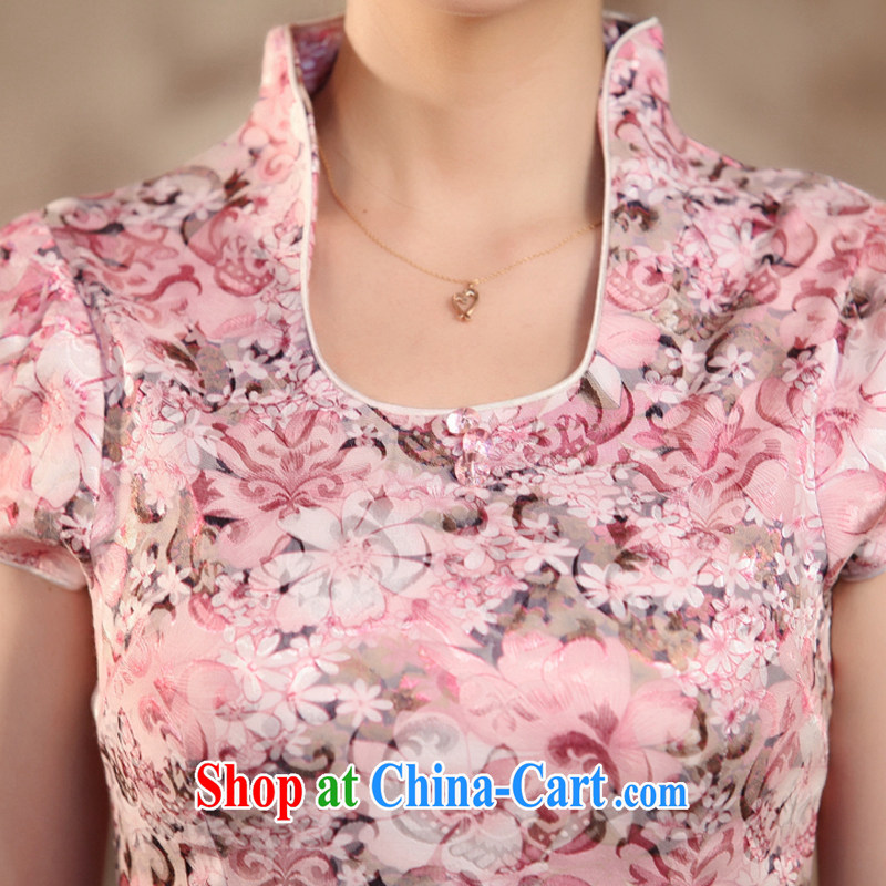 Bin Laden smoke summer new female cheongsam Chinese improved U for cultivating graphics thin short-sleeve is a swing skirt cheongsam dress such as the color XL, Bin Laden smoke, shopping on the Internet
