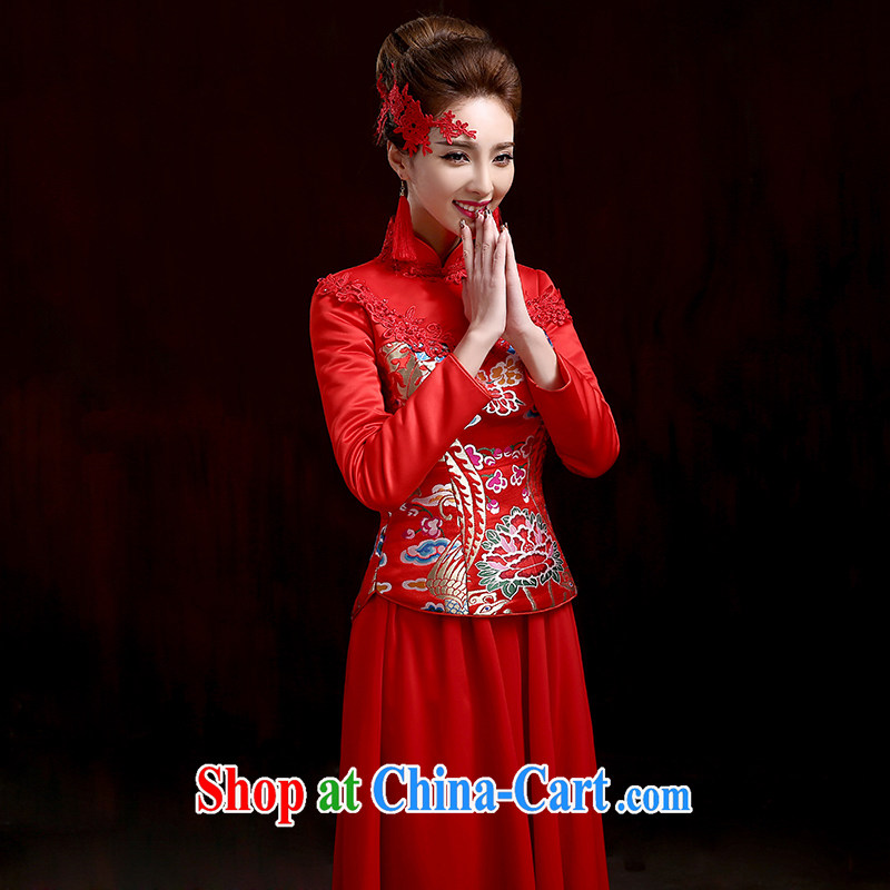 Toast Kit 2015 new stylish red wedding dresses bridal long beauty evening dress Chinese Dress bridal wedding package red XXXL, pure bamboo love yarn, shopping on the Internet