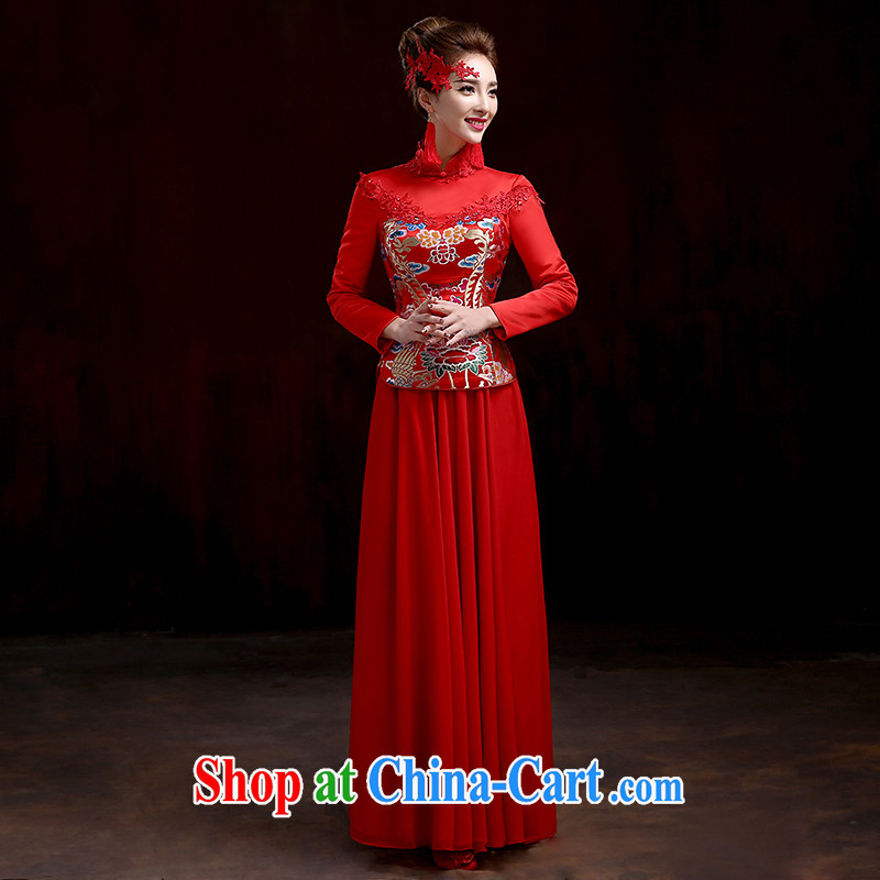 Toast Kit 2015 new stylish red wedding dresses bridal long beauty evening dress Chinese Dress bridal wedding package red XXXL, pure bamboo love yarn, shopping on the Internet