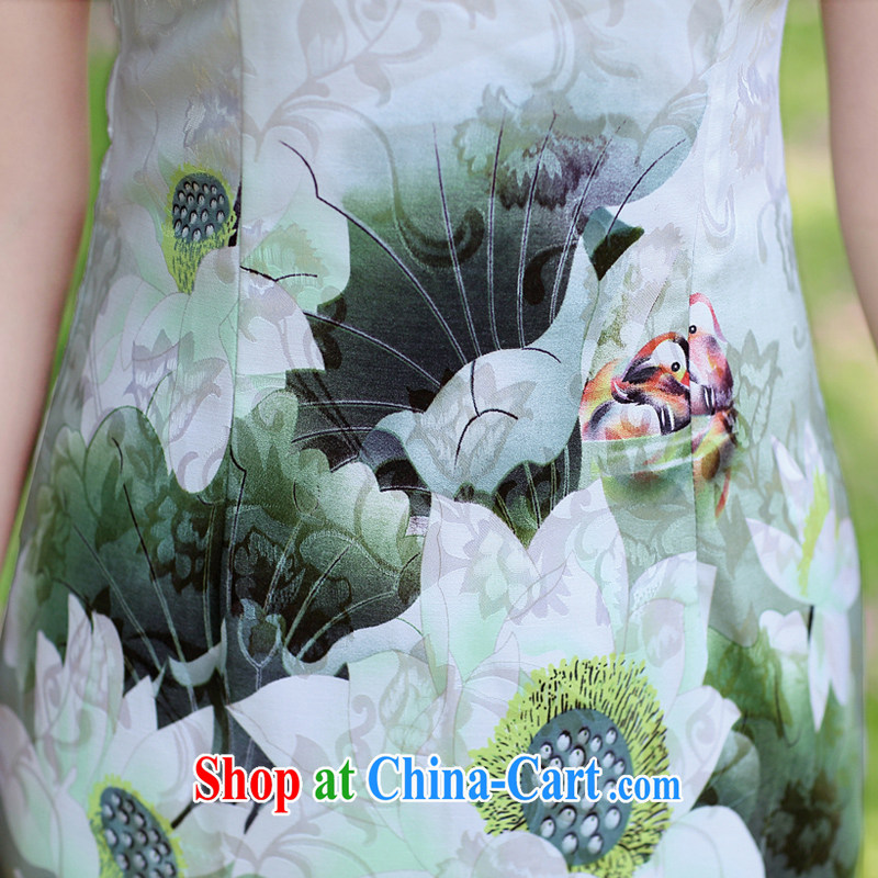Zen Dragon Kit 2015 new summer lady stylish beauty improved short-sleeve cheongsam dress Green lotus XL, Zen Jie Yong (JUSTLONG), and, on-line shopping