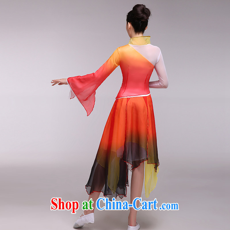 national costumes stage costumes female classical dance fans dance clothes, dance dresses dance wear orange L, music, and shopping on the Internet
