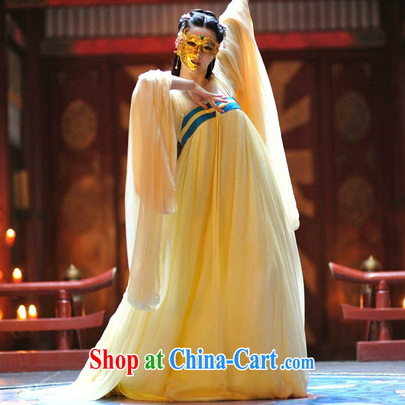 Empress Wu Mei Liang legendary costumes clothing Han-skirt 襦 Wu Mei Liang ladies maids uniforms with performances, serving light yellow are code