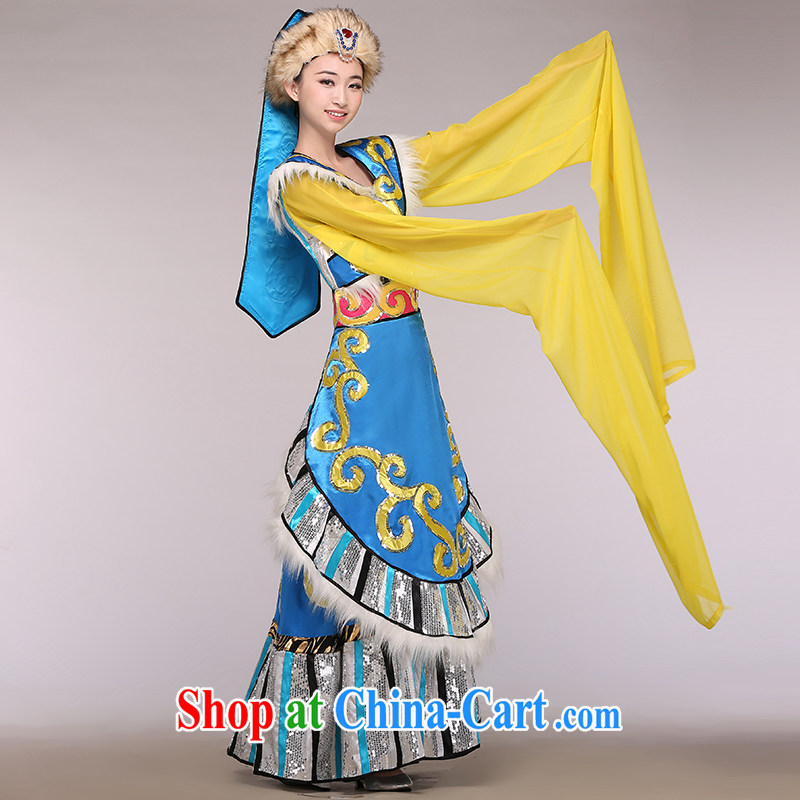 Tibetan ethnic costumes female stage with new dance clothes cuff water service performance stage performances serving large blue number, since in that shopping on the Internet