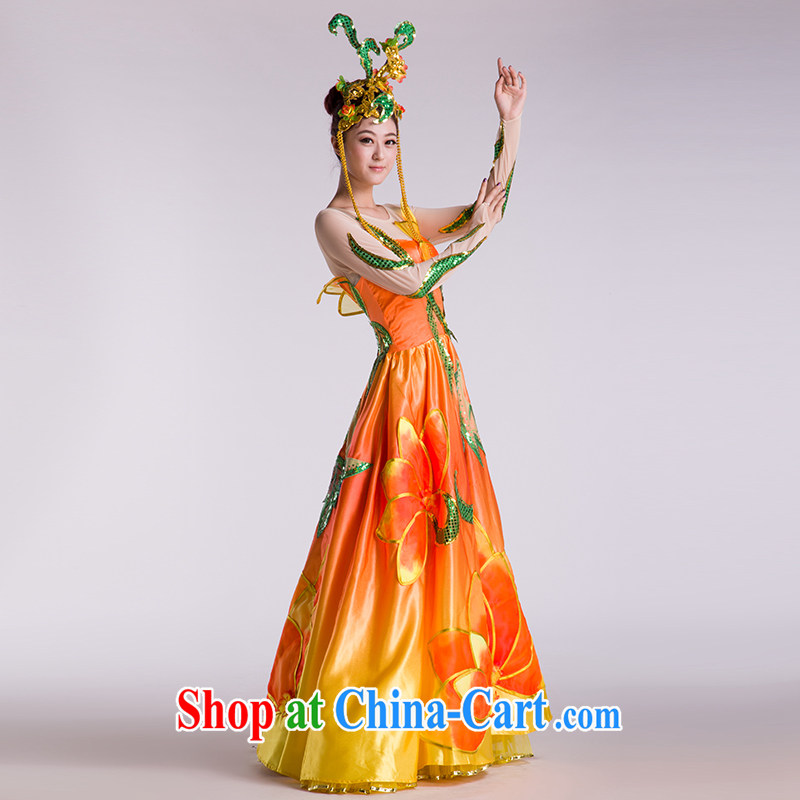 new, modern dance costumes dance show the swing skirt National Dance service orange and yellow transition L, music, and shopping on the Internet