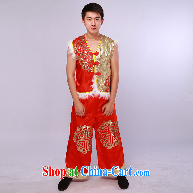 New Men's modern dance clothing in northern shaanxi people's national costumes Festive show clothing red L, music, and shopping on the Internet