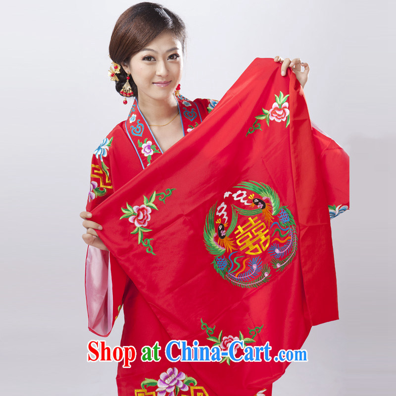 MARRIAGE AND DOUBLE HAPPINESS field embroidered bridal red lid shawl dowry accessories wedding supplies of red are code