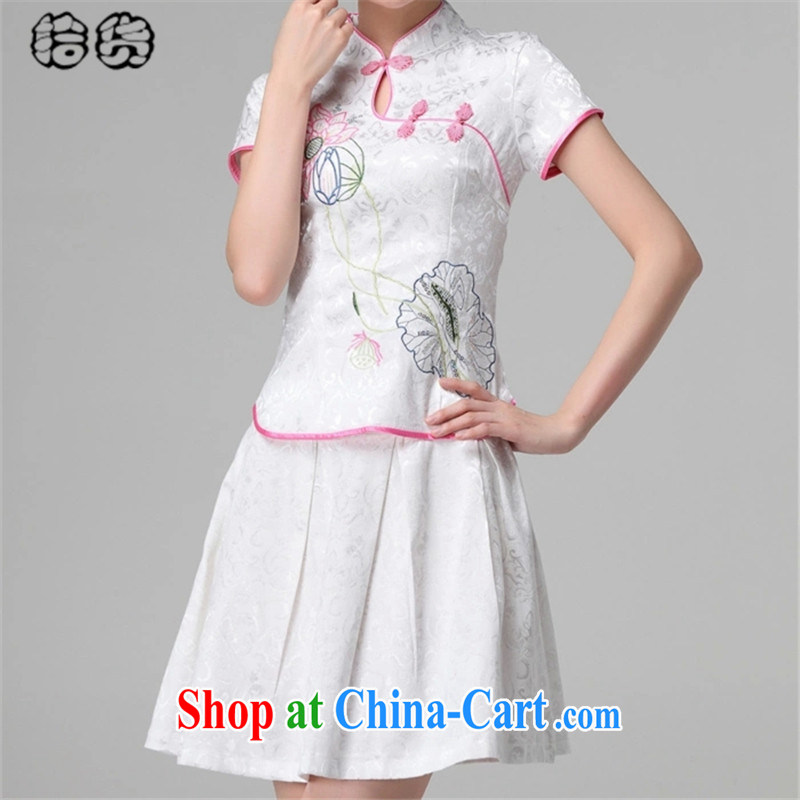 Pick up the 2015 summer stylish style dress short-sleeved pipa ends without the forklift truck cheongsam dress female Two-piece beauty graphics thin daily retro improved cheongsam Kit pink XL, pick-up (shihuo), online shopping