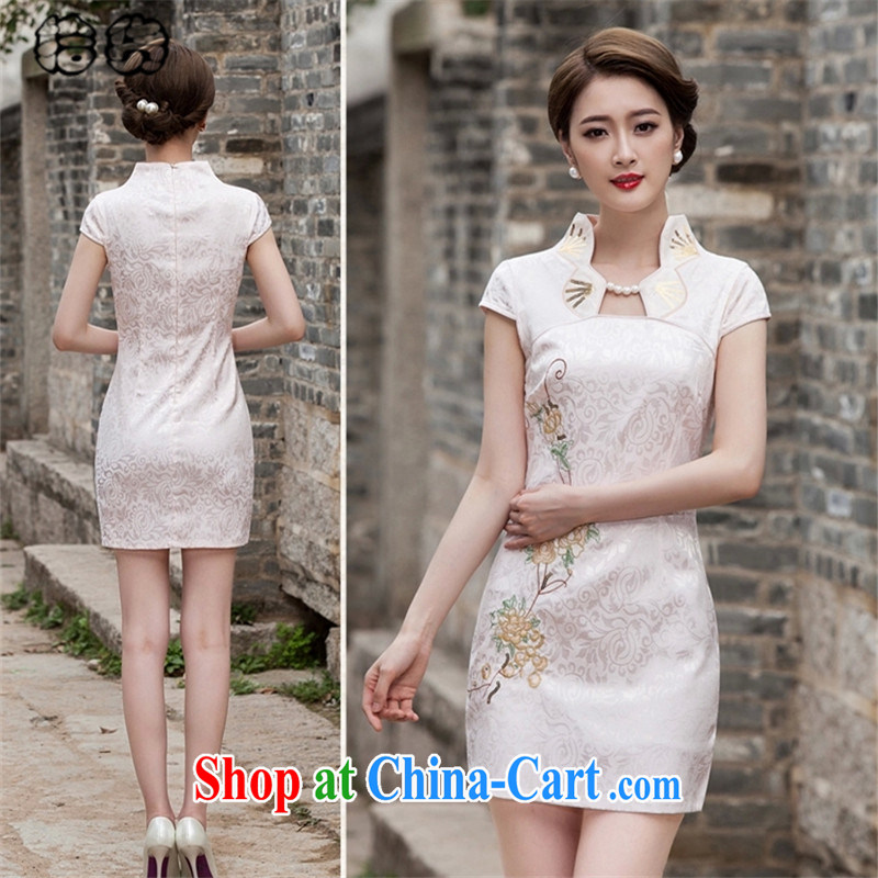 Pick up the 2015 summer, Elegance fancy embroidery cheongsam dress improved stylish beauty package and off-cut dresses, elegant day dresses girls dresses apricot XXL, pick-up (shihuo), online shopping