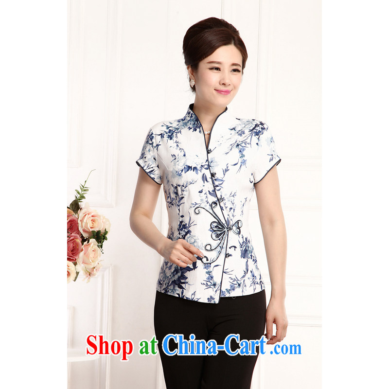 Putin's 2015 clone the code female summer Chinese female T-shirt retro stamp duty, short, short-sleeved LB - WCY - 2068 white blue XXXXL, Putin's clone (JINGSHILONG), online shopping