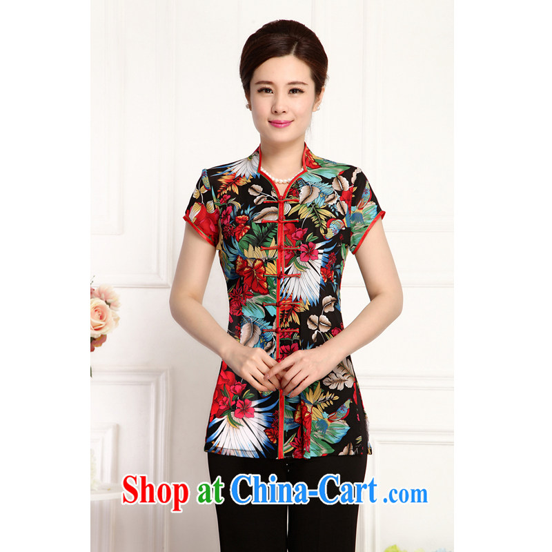 Putin's 2015 clone the code female summer Chinese female T-shirt retro stamp duty, short jacket, stylish short-sleeve LB - WCY - 2061 black XXXXXL, Putin's clone (JINGSHILONG), online shopping