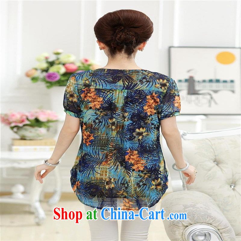 Ya-ting store summer new middle-aged and older women wear silk shirts upscale style and Stylish large code MOM with a short-sleeved shirt T body skirt XXXL cheerful, blue rain bow, and shopping on the Internet