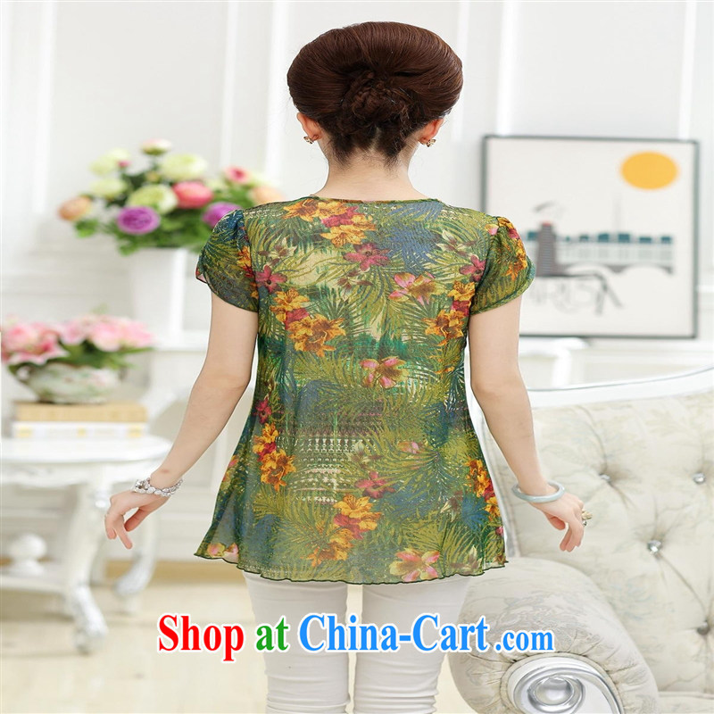 Ya-ting store summer 2015 new, old mother with a very high standard loose silk shirt double-decker dress colored blue XXXL, blue rain bow, and, on-line shopping