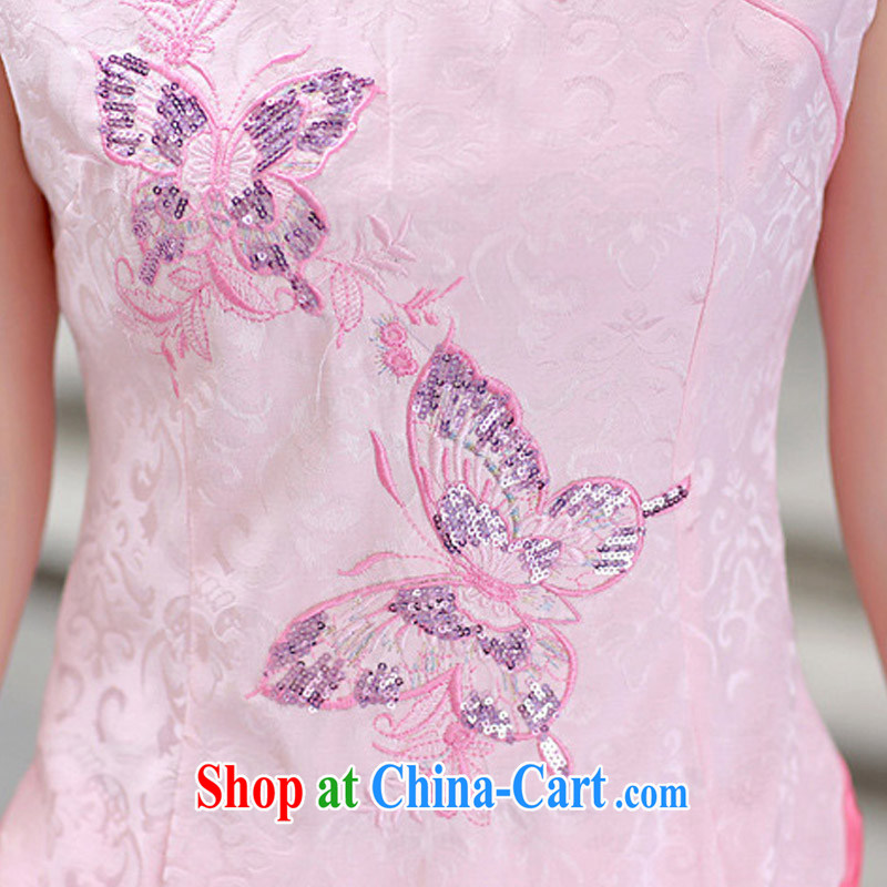 2015 summer new female Kit dresses and elegant retro and fresh Chinese in the butterfly package cheongsam dress 1609 pink XL, Chun Yat-wah (QueensMakings), shopping on the Internet