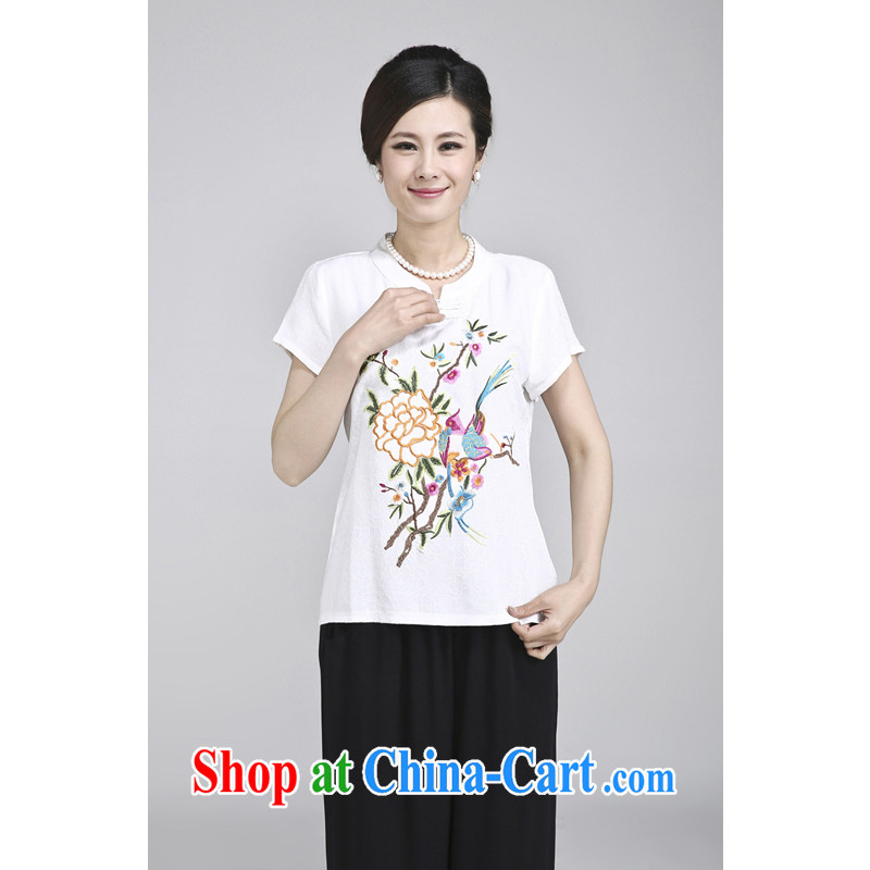 Putin's clone 2015 summer cotton the female, Chinese T-shirt retro embroidery take short-sleeved loose larger female LB - WCY - 818 white XXXXL