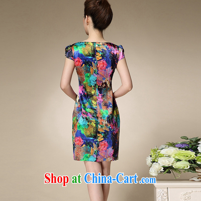 Advisory Cayman 2015 summer new stamp duty round-collar short-sleeve mom with silk dresses beauty charm antique dresses blue stamp Advisory Committee (SHANGMAN), online shopping