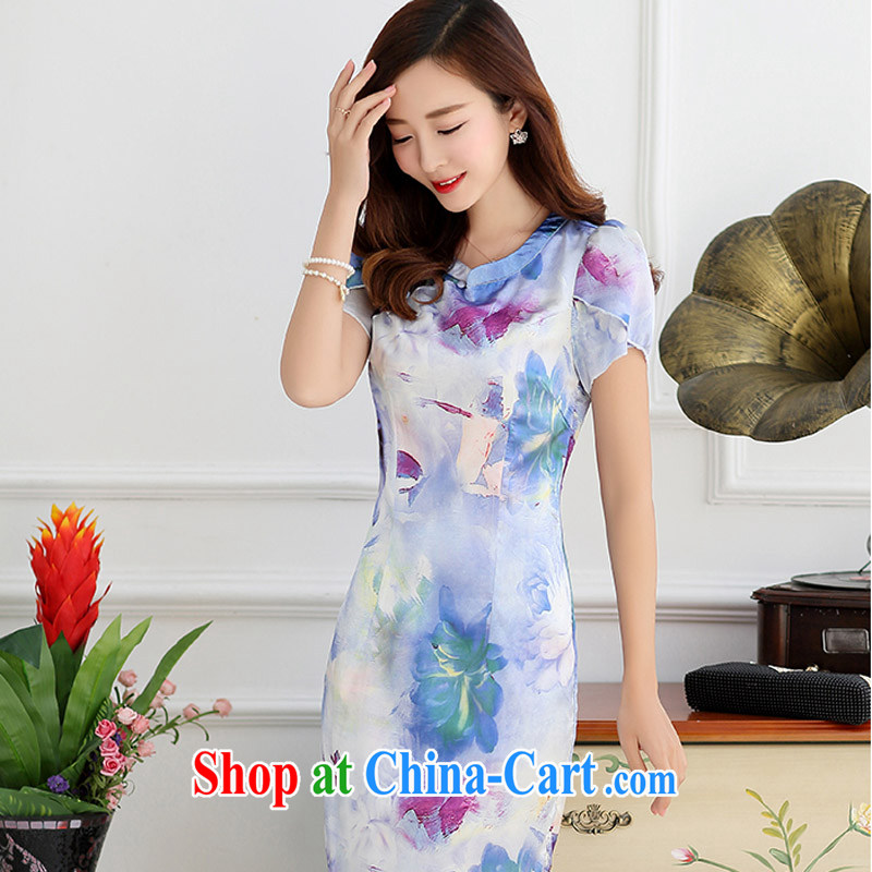 Optimize the Cayman yousiman summer 2015 new embroidery cheongsam dress girls improved daily package and a short-sleeved waist-stamp dress 9001 blue XXL, optimize the Cayman (yousiman), online shopping