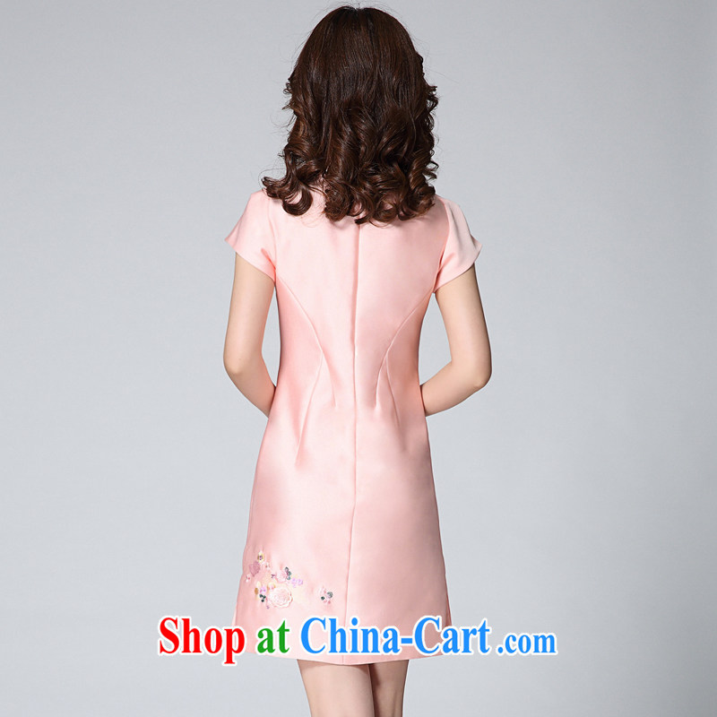 2015 summer new dresses and embroidery short-sleeved shirts, dresses for high-end custom rayon Short package and temperament middle-aged mother with pink XL, meters, and Europe (MIO MIULAN), online shopping