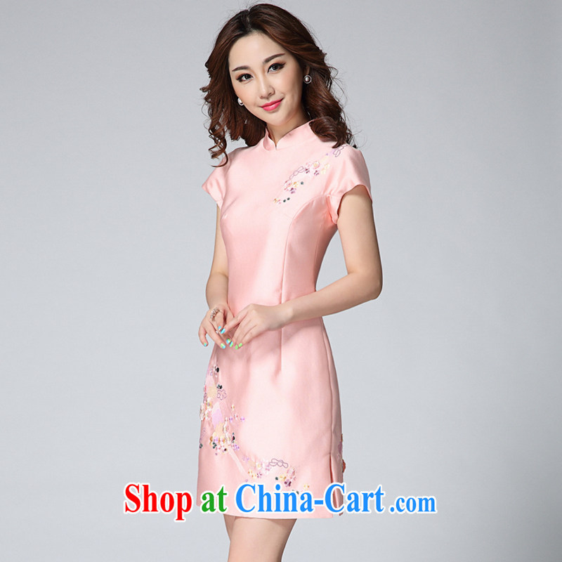2015 summer new dresses and embroidery short-sleeved shirts, dresses for high-end custom rayon Short package and temperament middle-aged mother with pink XL, meters, and Europe (MIO MIULAN), online shopping