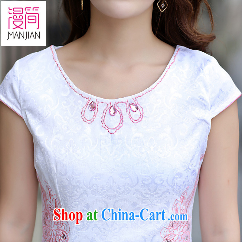 Animated short sleeve cheongsam dress name yuan style beauty everyday embroidery 2015 summer new Chinese Dress package and pink XL, animated short, shopping on the Internet