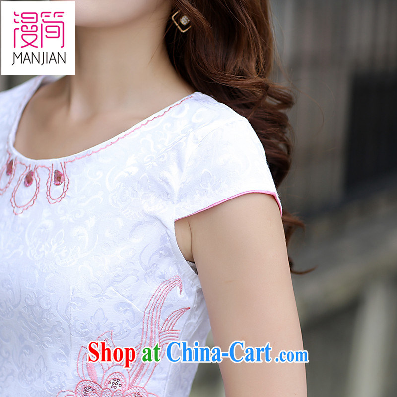 Animated short sleeve cheongsam dress name yuan style beauty everyday embroidery 2015 summer new Chinese Dress package and pink XL, animated short, shopping on the Internet