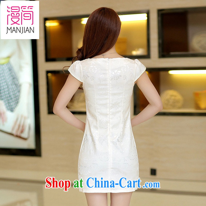 Spread in short summer new short-sleeved qipao dresses of Yuan daily embroidery Chinese improved beauty style package and solid skirt apricot XL, diffuse in short, shopping on the Internet