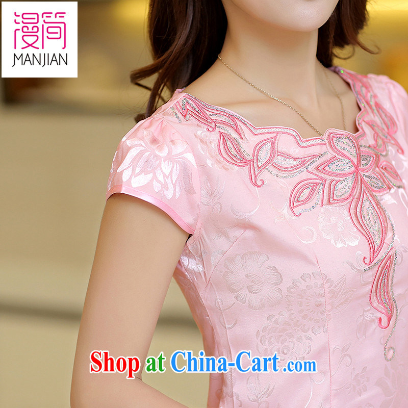 Spread in short summer new short-sleeved qipao dresses of Yuan daily embroidery Chinese improved beauty style package and solid skirt apricot XL, diffuse in short, shopping on the Internet