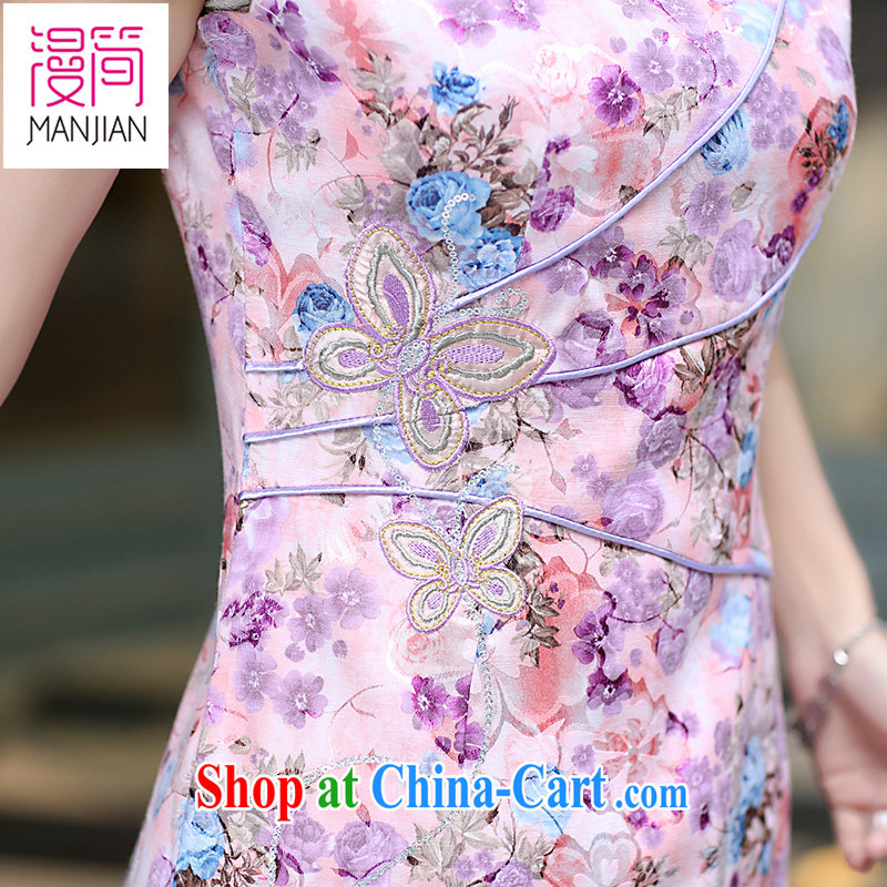Spread in short 2015 new summer short-sleeved dresses short skirts of Yuan retro daily improved cultivating ethnic wind dress pink XL, diffuse in short, on-line shopping