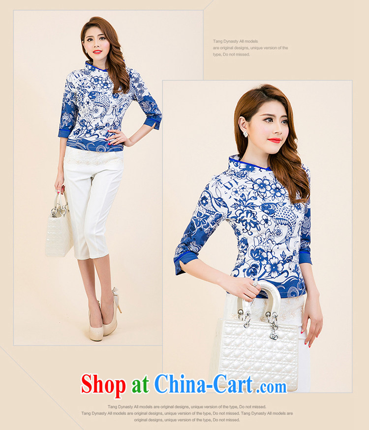 The Tang dynasty 2015 New National wind daily improved cheongsam 7 installed on the cuff Chinese stamp duty Chinese T-shirt woman Blue and White House silk stamp L pictures, price, brand platters! Elections are good character, the national distribution, so why buy now enjoy more preferential! Health
