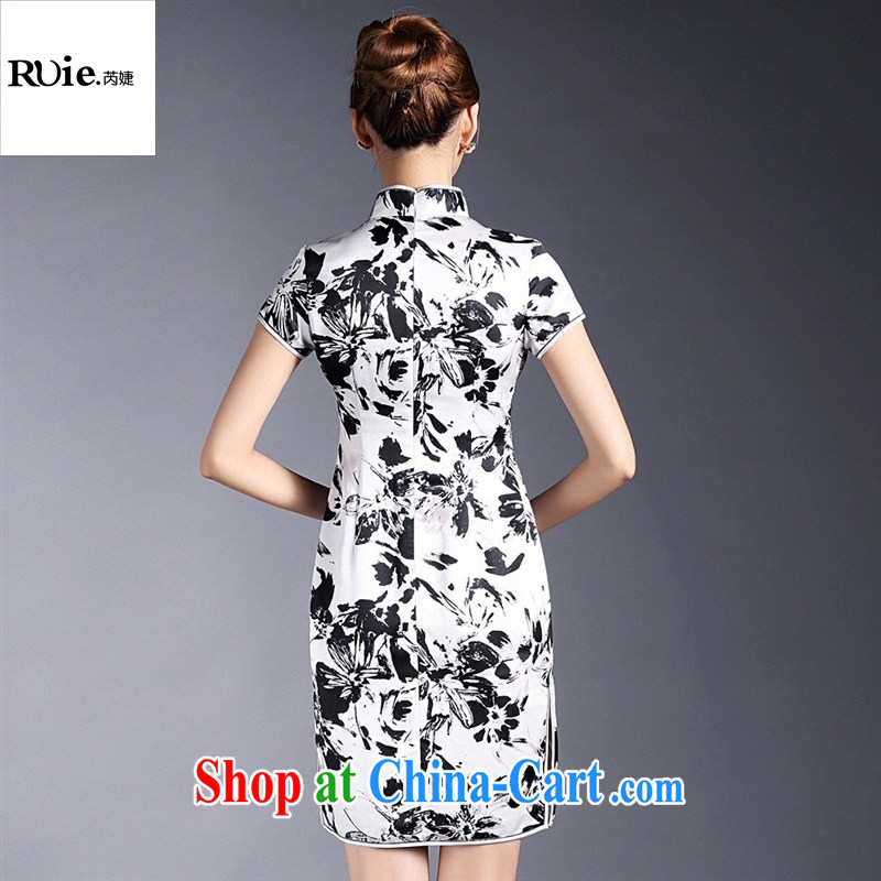 Summer 2015 new women with improved stylish silk stamp short sleeve cheongsam dress factory wholesale QF 140,511 black background XL, health concerns (Rvie .), and shopping on the Internet