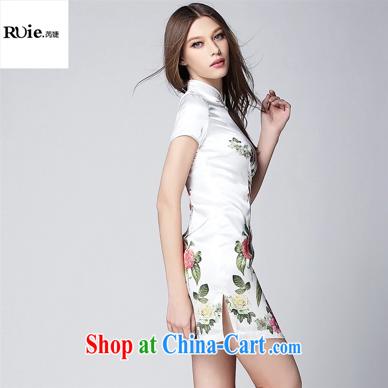 Summer 2015 new women with improved stylish silk stamp short cheongsam dress QF 150,368 white XL, health concerns (Rvie .), and shopping on the Internet