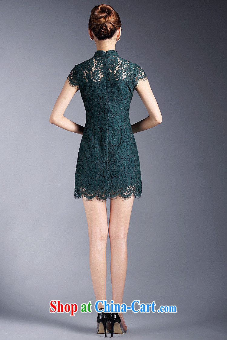 Summer 2015 new girls improved stylish lace short sleeves cheongsam dress factory wholesale QF 140,513 dark green XL pictures, price, brand platters! Elections are good character, the national distribution, so why buy now enjoy more preferential! Health
