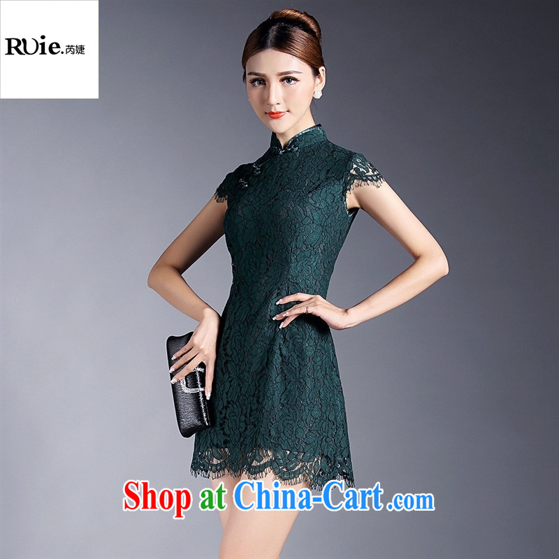 Summer 2015 new women with improved stylish lace short sleeves cheongsam dress factory wholesale QF 140,513 dark green XL, health concerns (Rvie .), and shopping on the Internet