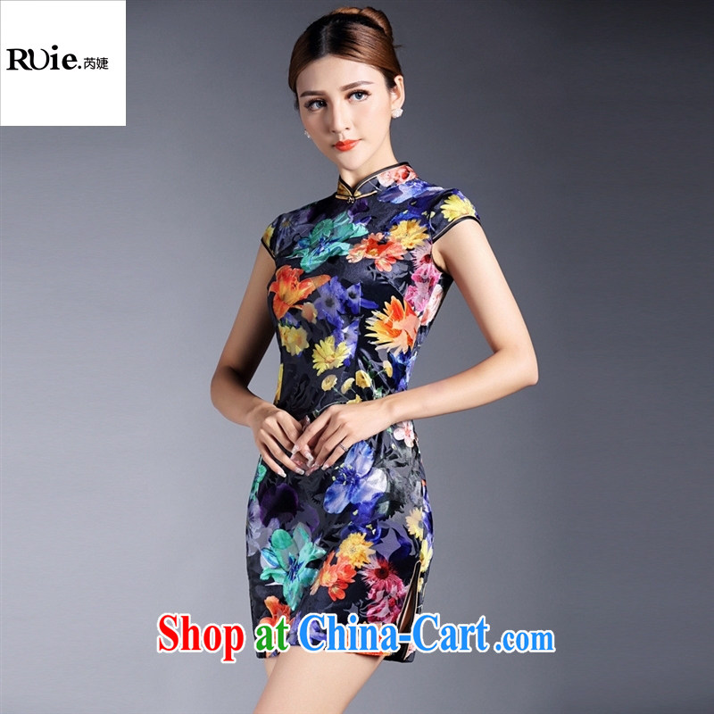 Summer 2015 new women with improved stylish flocking stamp duty short-sleeved short cheongsam dress QF 140,519 picture color XL, health concerns (Rvie .), and, on-line shopping
