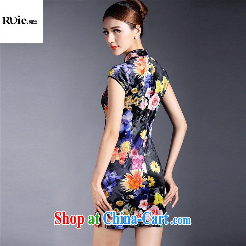 Summer 2015 new women with improved stylish flocking stamp duty short-sleeved short cheongsam dress QF 140,519 picture color XL, health concerns (Rvie .), and, on-line shopping
