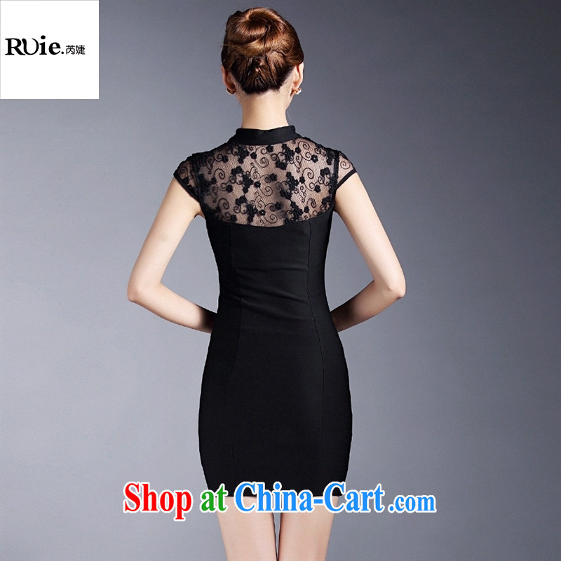 Summer 2015 new women with improved stylish lace stitching short-sleeved short cheongsam dress QF 140,524 black XL, health concerns (Rvie .), and shopping on the Internet